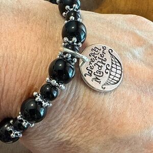 Black Beaded Bracelet with Silver Charm